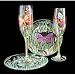 Butterfly Meadow Design - Hand Painted - Toasting Flutes - 6 oz. & 7 inch Cake Plates