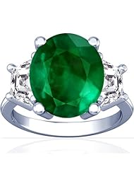 18K White Gold Oval Cut Emerald Three Stone Ring