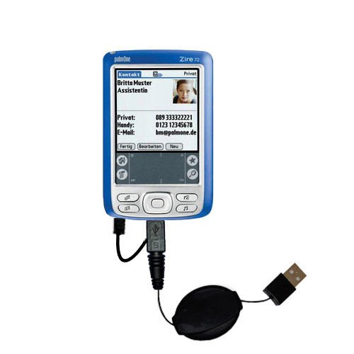 Retractable USB Cable for the Palm palm Zire 72 with Power Hot Sync and Charge capabilities - uses Gomadic TipExchange Technology