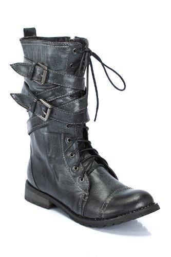 Combat Lace up Boot Wrap-around Strap