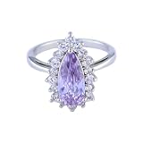 Ladies Rhodium Pear Lavender and White Cubic Zirconia Cluster Ring