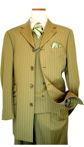 Buy Steve Harvey Honey Chalk Stripes Super 120′s Wool Vested Wideleg Suit By Zanetti