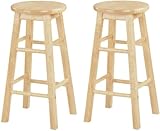 2 24" Tall Natural Finish Solid Wood Barstools