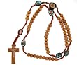 Carved Medium Brown Color Wooden Rosary Wood with Photographs