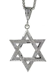 Sterling Silver Star of David Pendant, 2 3/16 inch (55 mm) tall