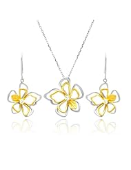 Nickel Free Sterling Silver Pendant & Earring Sets 4 Toned Outline Flower Set Pendant Diameter: 24.30mm Earring Diameter: 19.2mm