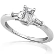 1/2 ctw Emerald & Baguette Cut Diamond Engagement Ring in 14Kt White Gold