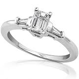 1 2 ctw Emerald and Baguette Cut Diamond Engagement Ring in 14kt White Gold