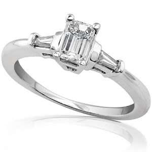 Buy 1 2 ctw Emerald and Baguette Cut Diamond Engagement Ring in 14kt White Gold by Diamond-Me