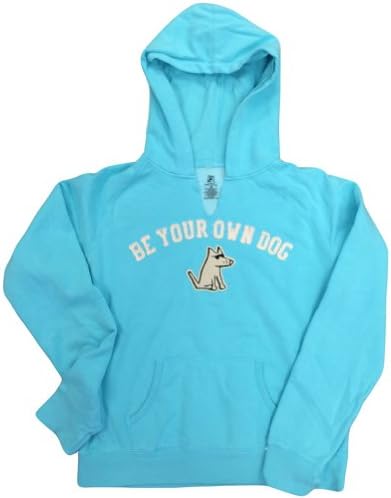 Dog Lover Girl's "Be Your Own Dog" Sweathshirt Hoodie Applique V Notch - Lagoon - Juniors Small