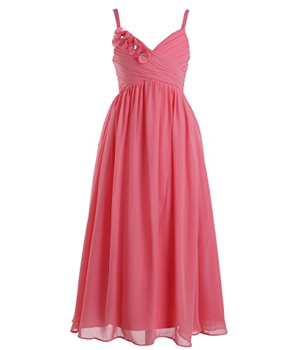 Fashion Plaza Girl's Spaghetti Straps A-line Chiffon Long Flower Girl Dress K0095