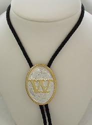 Silver/Gold Plated Monogram Letter "W" Bolo Tie