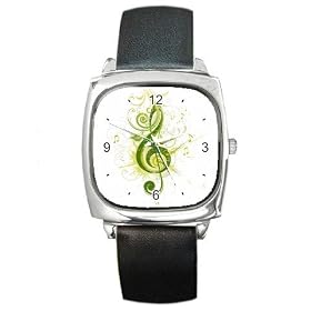 Square Metal Watch of Green Treble Music Clef