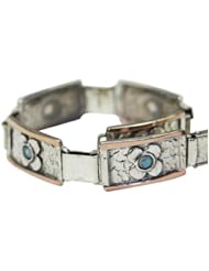 9k Gold 925 Silver Bracelet Art Deco Flower Handmade Opal - Nickel Free