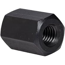 1117 Carbon Steel Coupling Nut, Black Oxide Finish, UNC 2B Threads, 3/8"-16 Thread Size, Pack Of 5