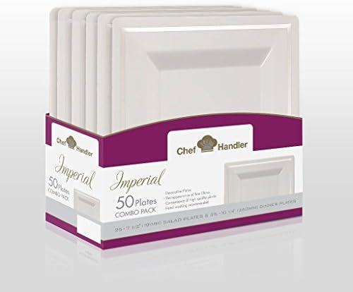 Imperial Square Heavy Duty White Combo Basket Pack Plastic Plates (50, White / Silver)