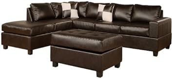 Bobkona Soft-Touch Reversible Bonded Leather Match 3-Piece Sectional Sofa Set, Espresso,Poundex,F7351,POUNDEX-F7351-B003BVJB0A