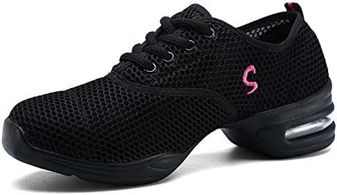 ZHIJING Women's Modern Jazz Shoe Soft Sole Lace-up Breathable Dance Sneaker Shoes,us7.5,black pink