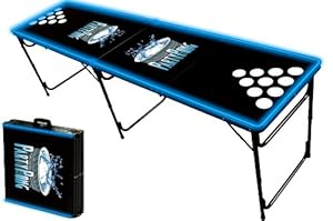 8-Foot Professional Beer Pong Table w/ Holes & Glow Lights - Party Pong Logo