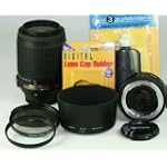 Nikon AF-S DX Vibration Reduction VR Zoom Nikkor 55-200mm f / 4.0-5.6 G IF ED Lens With 2X Tele-Converter (110-400mm Auto-Focus)Nikon Lens pouch , Nikon Lens Hood , Set of 3 High Resolution Filters , Lens Cap Holder , Lens Cleaning Kit For all Nikon digital SLR Cameras