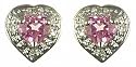 9ct White Gold Created Pink Sapphire and Diamond Heart Stud Earrings
