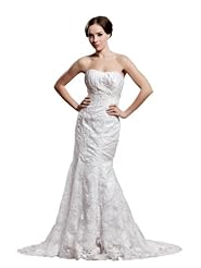 Strapless Mermaid Spring Fall Satin Sweetheart Beaded Pleated Applique Lace   Dress with a Court Train  With Pearls