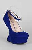 Qupid Ting-01 Heelless Curved Platform Wedge - Royal Blue Suede