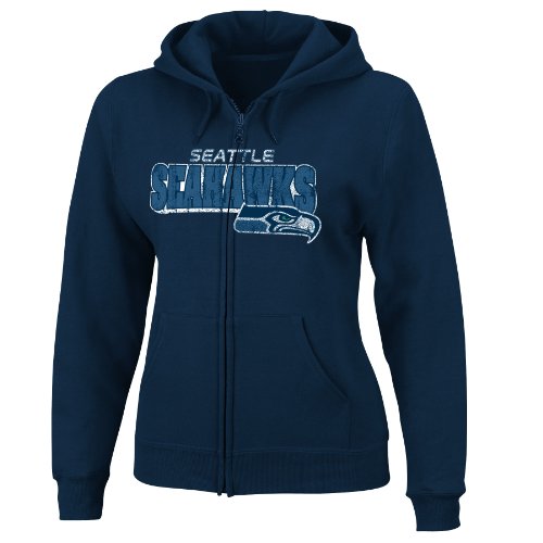 NFL Women's Seattle Seahawks Football Classic III Long Sleeve Fullzip Fleece Hoodie (Triaditional Navy, X-Large)