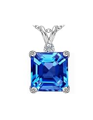 Original Star K (tm) Large 12mm Square Cut Simulated Blue Topaz Pendant in 925 Sterling Silver