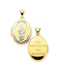14k Gold & Rhodium St. Christopher 21mm Oval Locket