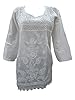 Womans Kurta Paisley Design Embroidered White Tunic Kurti Cotton Tops (Large (44"), White)