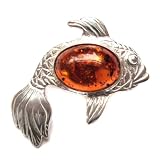 Honey Amber Sterling Silver Museum Collection Classic Fish Pin 19th Century