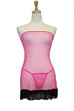Exposed by Magic Silk Fishnet Tube Dress/G-String Set with Fringe, Lrg/Xl Black