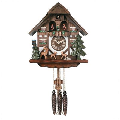 River City Clocks MD432-13 One Day Musical Cuckoo Clock Cottage with Jumping Deer And Moving Waterwheel, 13-Inch Tall