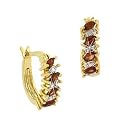 Vermeil (24k Gold over Sterling Silver) Genuine Garnet Stone Marquise Cut Genuine Diamond Accent Hoop Earrings