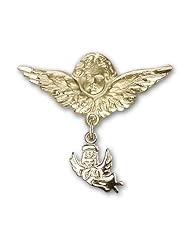Gold Filled Baby Badge with Guardian Angel Charm and Angel w/Wings Badge Pin