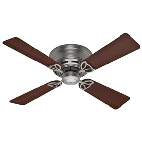 Hunter 23871 Low Profile III 42-Inch 4 Walnut/Chestnut Blades Ceiling Fan, Antique-Pewter