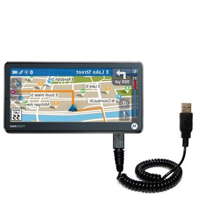 Coiled USB Cable for the Motorola MOTONAV TN765T GPS with Power Hot Sync and Charge capabilities - uses Gomadic TipExchange Technology