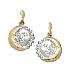 14K Gold SHINY MOON & RHOD SUN (L/R)EAR. Jewelry