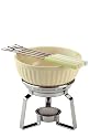 Typhoon Vintage Cream Stoneware Bowl Chrome Stand Chocolate Fondue Set with 4 Colour Coordinated Forks
