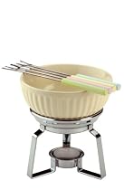Typhoon Vintage Cream Stoneware Bowl Chrome Stand Chocolate Fondue Set with 4 Colour Coordinated Forks