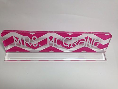 Personalized Acrylic Desk Name Plate, Desk Name Plate, Name Plate - Pink Chevron