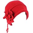 100% Wool Winter Cloche Crushable Foldable Bucket Flower Tassle Church Hat Red