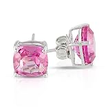 Sterling Silver 8mm Cushion Created Pink Sapphire Solitaire Earrings