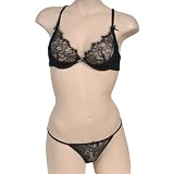 Ladies Eyelash Lace Sexy Vintage Lingerie Two Way Adjustable Sheer Bra and Thong Panty Set