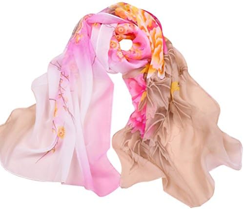 Eli Fashion(TM) Flower Ink Style Artist Print Scarf Long Shoulder Lightweight (One Size, FX-017PK)
