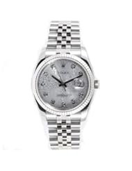 Rolex Mens New Style Heavy Band Stainless Steel Datejust Model 116234 Jubilee Band 18K White Gold Fluted Bezel Silver Anniversary Diamond Dial