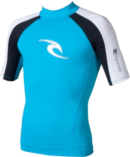 Rip Curl Youth Classic Short Sleeve Wave Rash Guard (Aqua/White, 4)
