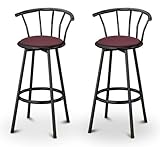 2 Burgundy / Maroon Vinyl Specialty / Custom Black Barstools with Backrest  ....