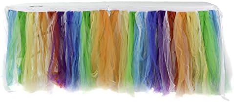HBB Handmade Tutu Tulle Table Skirt for Birthday Party, Wedding, Party &amp; Home Decoration - SZ 3FT Lx31"H, Beautiful, Eye Catching and Unforgettable Party Centerpiece! (1 yard, Rainbow)